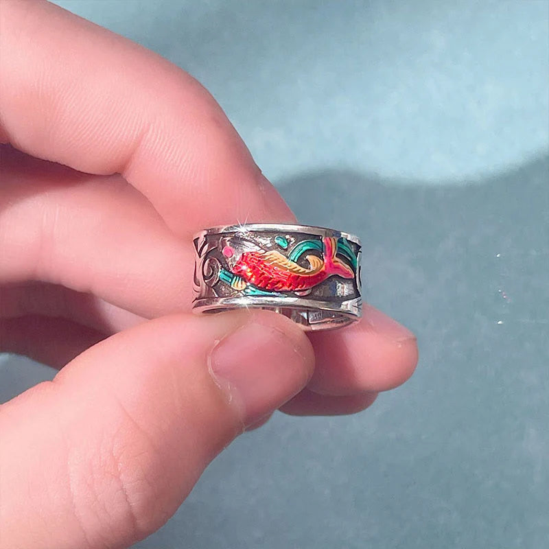 Colored Koi Fish Sterling Silver Adjustable Ring