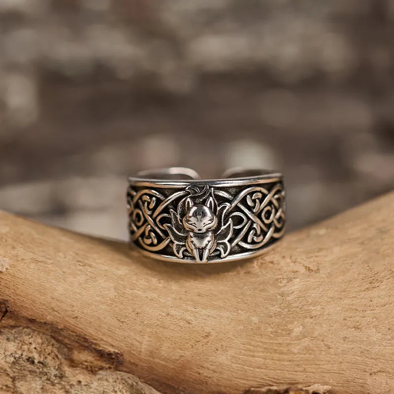 9 Tailed Fox Sterling Silver Adjustable Ring