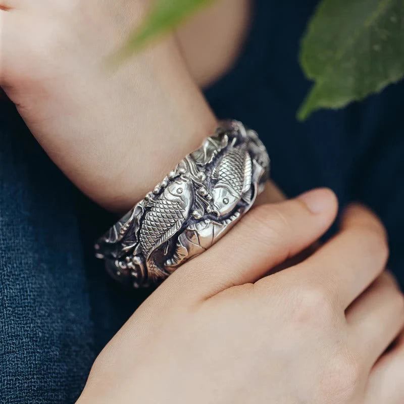 Koi Fish Sterling Silver Adjustable Bracelet