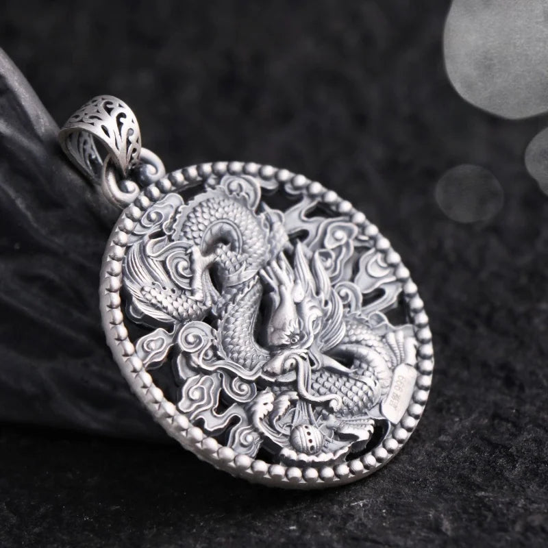 Halskette mit schwebendem Drachen, Sterlingsilber