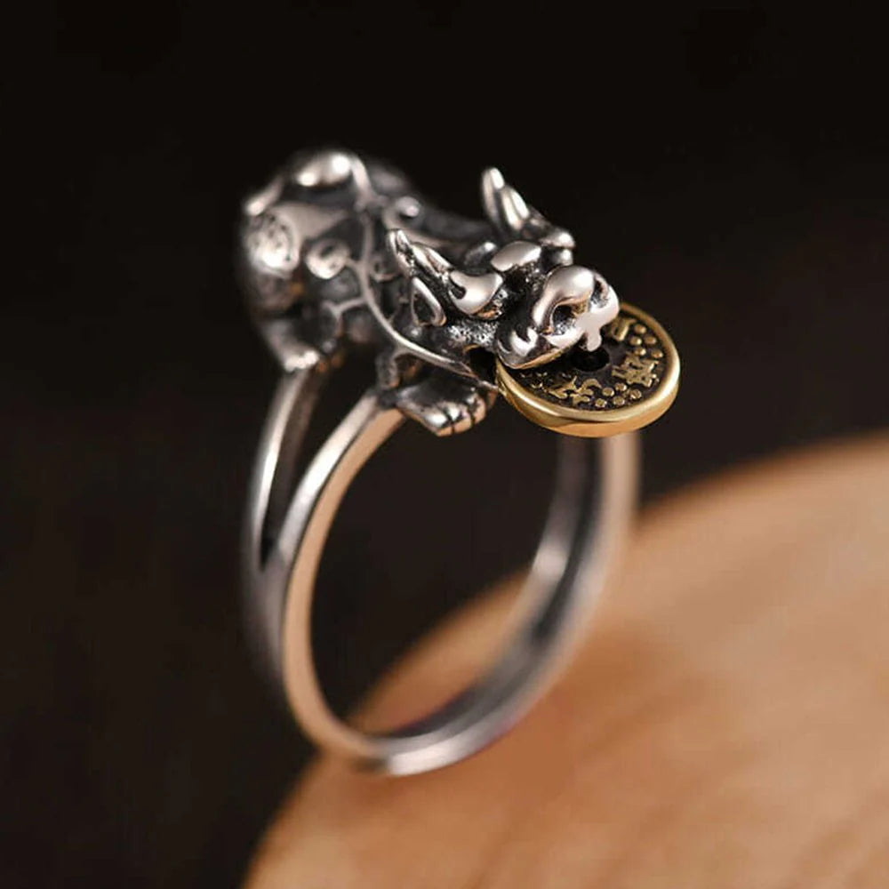 Lucky Coin Fu Dog Adjustable Ring